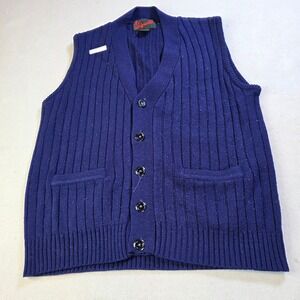Sigallo Vintage Navy Blue Ribbed Knit Button Front Cardigan Vest Mens Large